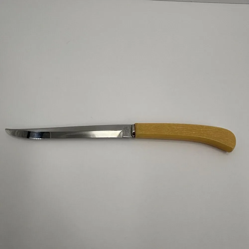 Imperial Vtg. Stainless USA Straight Edge Steak Knives Textured Bone Look Handle